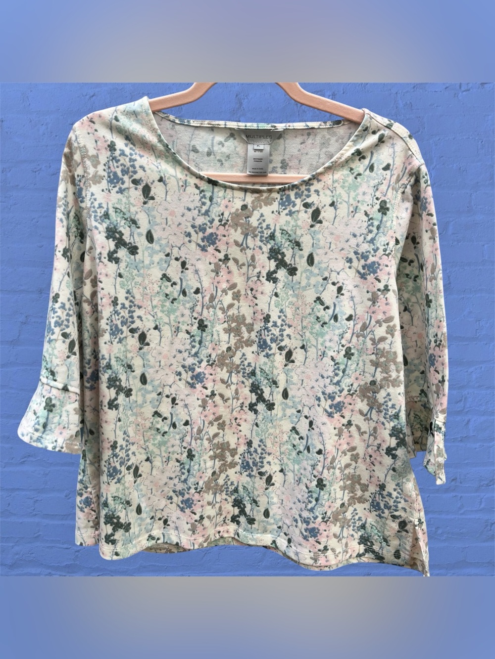 Multiples Pastel Floral Bell Sleeve Top – Petite Large